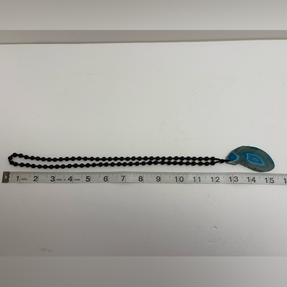 Elegant Blue Stone Pendant and Black Bead Necklace - Picture 5 of 6